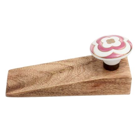 2 Pieces Pink Ceramic Floral Wooden Door Stopper